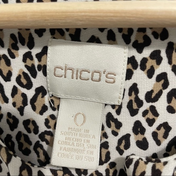 Chico’s Blouse Cheetah Leopard Animal Print Dolman Sleeve Bow Tie Womens Small S - Picture 10 of 13